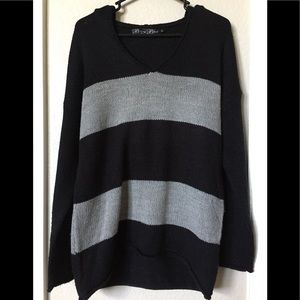 Black and gray scoop neck maternity sweater